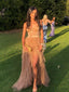 Sweetheart Taupe Tulle Strapless Long Evening Prom Dresses, MR0203