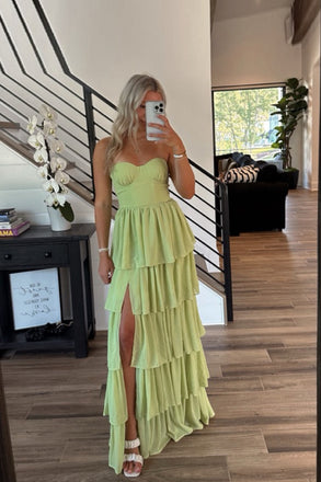 Green Chiffon Sweetheart Side Slit Long Simple Evening Prom Dresses A-line, MR0208