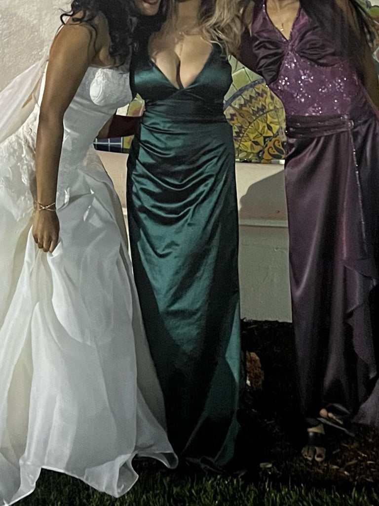 Deep V-neck Green Satin Mermaid Backless Long Evening Prom Dresses, MR0210