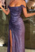 Purple Sequins Mermaid Side Slit Long Evening Prom Dresses, Off Shoulder Sparkly Prom Dress, MR0212