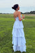 Strapless Blue Chiffon A-line Long Simple Evening Prom Dresses, MR0214