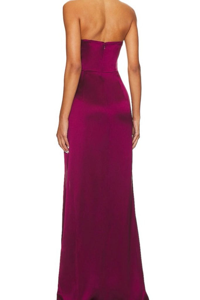 Mermaid Side Slit Satin Long Evening Prom Dresses Strapless, MR0223