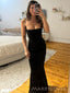 Gorgeous Black Satin Mermaid Spaghetti Straps Long Evening Prom Dresses, MR0224