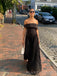 Off Shoulder Black Chiffon A-line Long Simple Evening Prom Dresses, MR0229