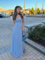 Simple Spaghetti Straps Blue Chiffon Long Evening Prom Dresses, MR0230