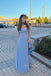 Simple Spaghetti Straps Blue Chiffon Long Evening Prom Dresses, MR0230