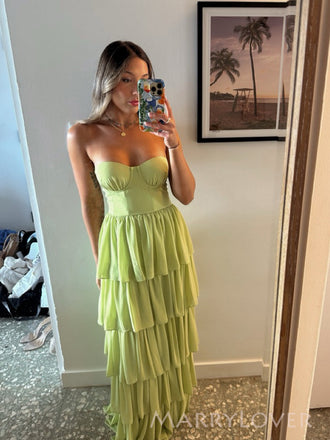 Green Chiffon Sweetheart Long Side Slit Evening Prom Dresses, MR0238