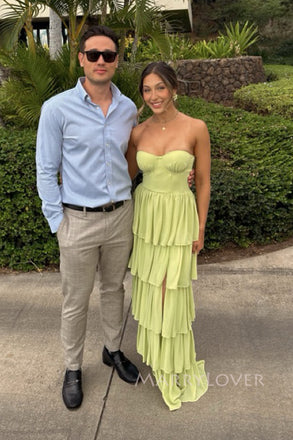 Green Chiffon Sweetheart Long Side Slit Evening Prom Dresses, MR0238