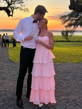 Popular Sweetheart Pink Chiffon Long Evening Prom Dresses, A-line Prom Dress, MR0239