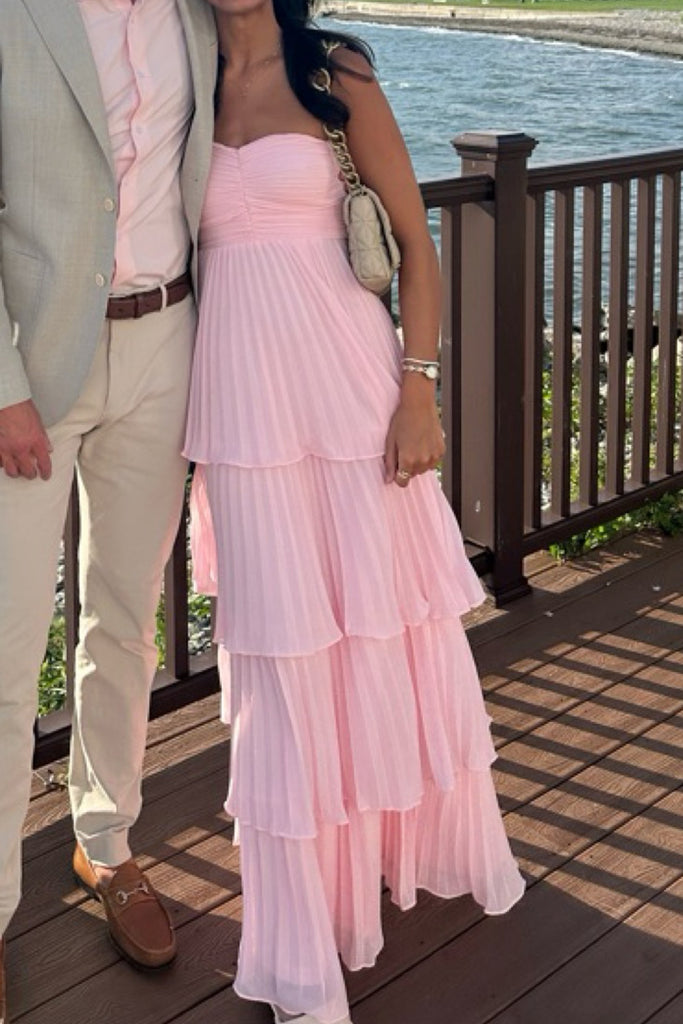 Popular Sweetheart Pink Chiffon Long Evening Prom Dresses, A-line Prom Dress, MR0239