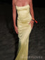 Sheath Yellow Satin Mermaid Spaghetti Straps Long Evening Prom Dresses, MR0245