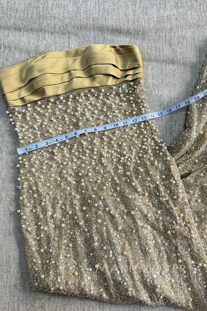 Sparkly Gold Mermaid Strapless Long Evening Prom Dresses, MR0246