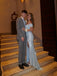 Elegant Blue Squins Mermaid Side Slit Long Evening Prom Dresses, Off Shoulder Prom Dress, MR0251