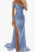 Elegant Blue Squins Mermaid Side Slit Long Evening Prom Dresses, Off Shoulder Prom Dress, MR0251