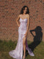 Beautiful Pink Squins Appliques Mermaid Long Evening Prom Dresses, Spaghetti Straps Prom Dress, MR0254