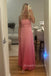 Unique Pink Chiffon Strapless A-line Long Evening Prom Dresses, MR0255