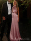 Halter Pink Silk Mermaid  Long Evening Prom Dresses, MR0256