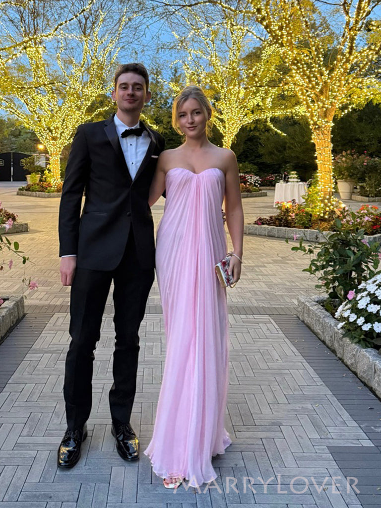 Sweetheart Pink Chiffon Long Evening Prom Dresses, MR0257