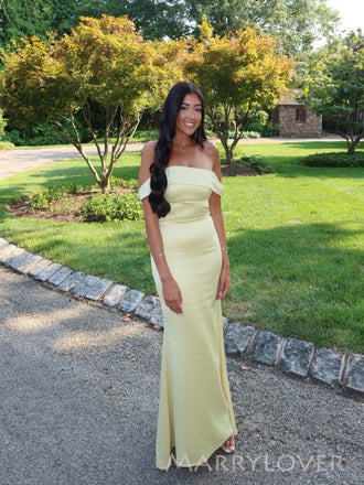 Elegant Yellow Mermaid Off Shoulder Long Evening Prom Dresses, MR0258