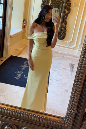 Elegant Yellow Mermaid Off Shoulder Long Evening Prom Dresses, MR0258