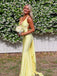 Popular Yellow V-neck Mermaid Long Evening Prom Dresses, Backless Prom Dress, MR0261