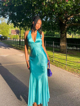 Morden Blue V-neck Mermaid Long Evening Prom Dresses, MR0263