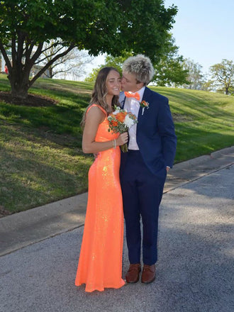 Sparkly Orange Sequins Mermaid Long Evening Prom Dresses, MR0265