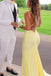 Lovely Yellow Mermaid Backless V-neck Long Evening Prom Dresses, MR0270