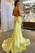 Lovely Yellow Mermaid Backless V-neck Long Evening Prom Dresses, MR0270