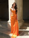 Elegant Orange Satin Mermaid Long Evening Prom Dresses, MR0273