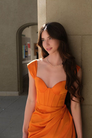 Elegant Orange Satin Mermaid Long Evening Prom Dresses, MR0273