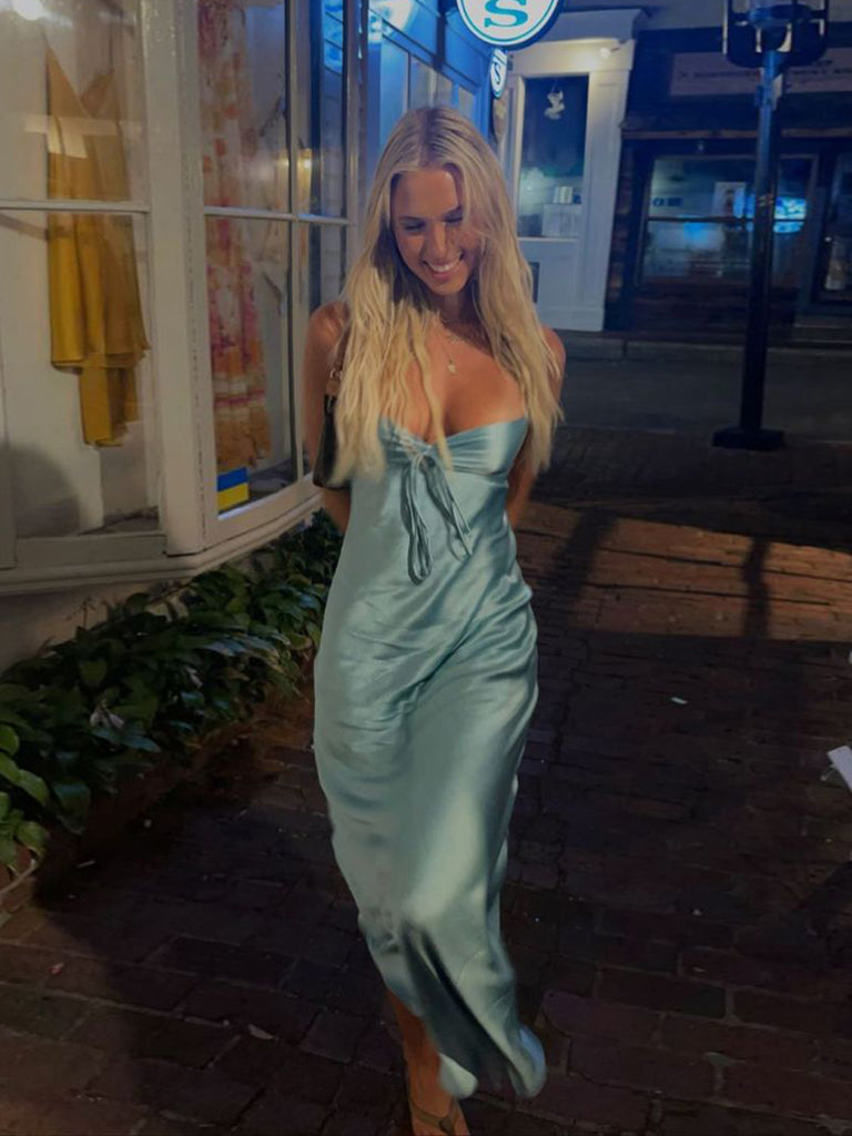 Simple Blue Spaghetti Straps Mermaid Long Evening Prom Dresses, MR0274