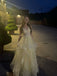 Floor-length Light Yellow Tulle Appliques Long Evening Prom Dresses, A-line V-neck Prom Dress, MR0276