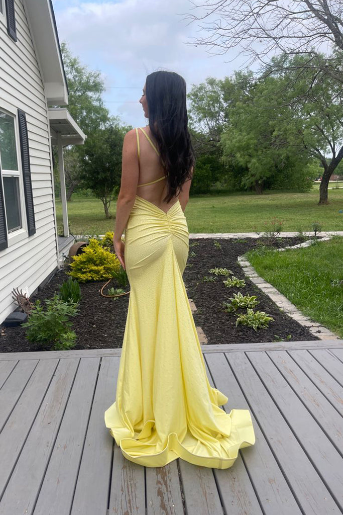 Gorgeous Sparkly Mermaid V-neck Long Evening Prom Dresses, Spaghetti Straps Backless Prom Dress, MR0281