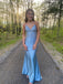 Blue Sparkly Mermaid V-neck Long Evening Prom Dresses, Spaghetti Straps Prom Dress, MR0283