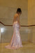 Pink Sparkly Mermaid Spaghetti Straps Long Evening Prom Dresses, Backless Prom Dress, MR0286