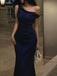 Dark Blue Satin Mermaid Long Evening Prom Dresses, MR0290