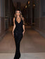 Formal Black Sequins Mermaid V-neck Long Evening Prom Dresses, MR0291