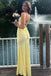 Spaghetti Straps Yellow Mermaid V-neck Long Evening Prom Dresses, MR0295