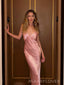 Simple Pink Silk Satin Mermaid V-neck Long Evening Prom Dresses, MR0299