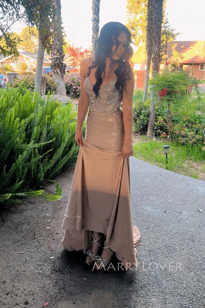 Formal Spaghetti Straps Sparkly Mermaid Long Evening Prom Dresses, MR0303