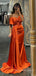 Off Shoulder Orange Satin Mermaid Long Evening Prom Dresses, Custom Prom Dress, MR8813