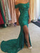 Emerald Green Sequins Mermaid Side Slit Long Evening Prom Dresses, Custom Off Shoulder Prom Dress, MR8816