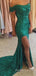 Emerald Green Sequins Mermaid Side Slit Long Evening Prom Dresses, Custom Off Shoulder Prom Dress, MR8816