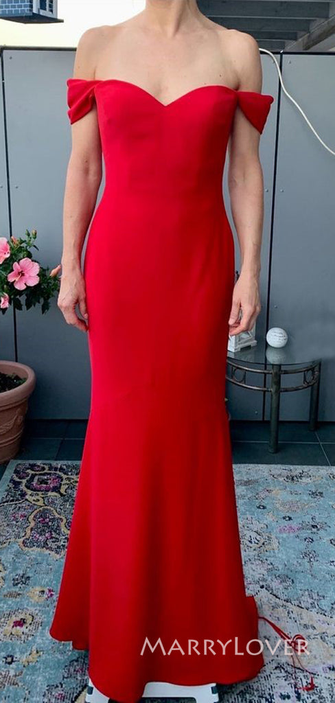 Sweetheart Off Shoulder Red Mermaid Long Evening Prom Dresses, Custom Prom Dress, MR8818
