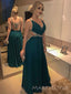 Sexy Backless Dark Green Long Evening Prom Dresses, Custom V-neck Prom Dress, MR8820