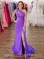 One Shoulder Purple Mermaid Long Evening Prom Dresses, Custom Side Slit Prom Dress, MR8823