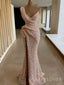 Mermaid One Shoulder Sequins Long Evening Prom Dresses, Custom Mermaid Formal V-neck Prom Dress, MR8824