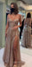Sparkly A-line Spaghetti Straps Long Evening Prom Dresses, Custom Side Slit Prom Dress, MR8826