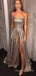 Spaghetti Straps A-line Long Evening Prom Dresses, Cheap Custom High Slit Prom Dress, MR8827